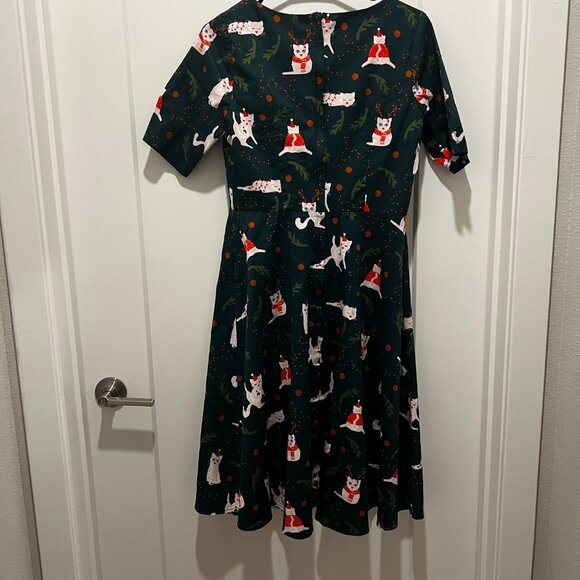 ModCloth x Collectif 'Festive Felines' Size US 10 Retro Swing Dress in Green - Picture 7 of 7